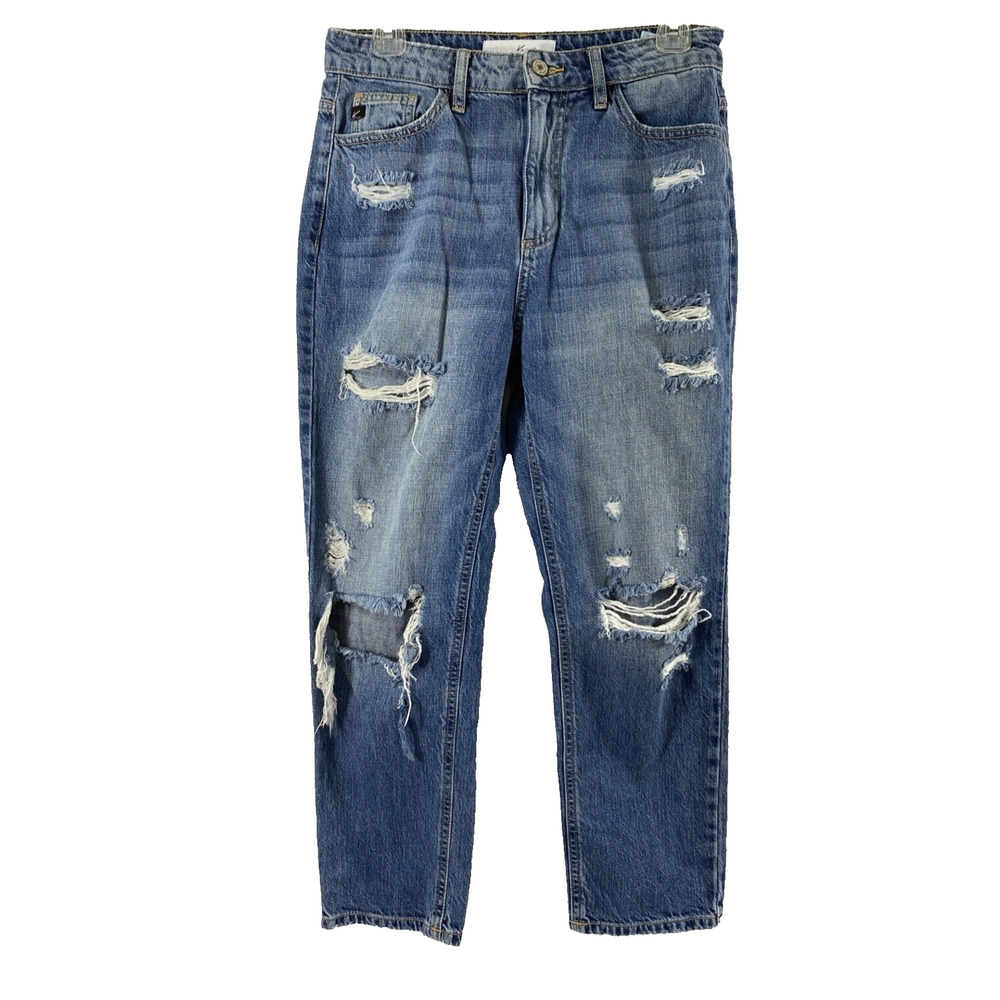 Kancan Jeans Womens Size 26 Destroyed Distress Medium Wash Denim Straight